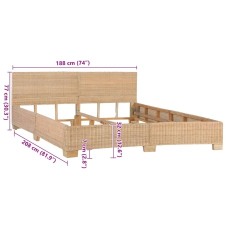 Cadre de lit sans matelas tissé à la main Rotin véritable