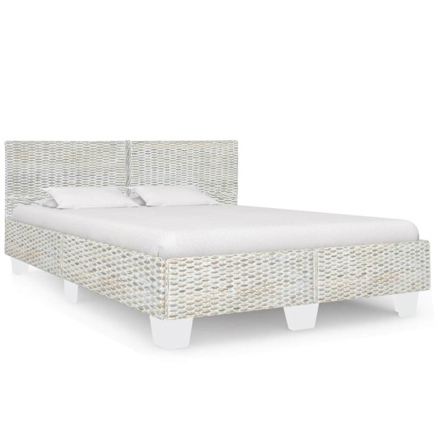 Cadre de lit sans matelas Gris Rotin naturel 140x200 cm
