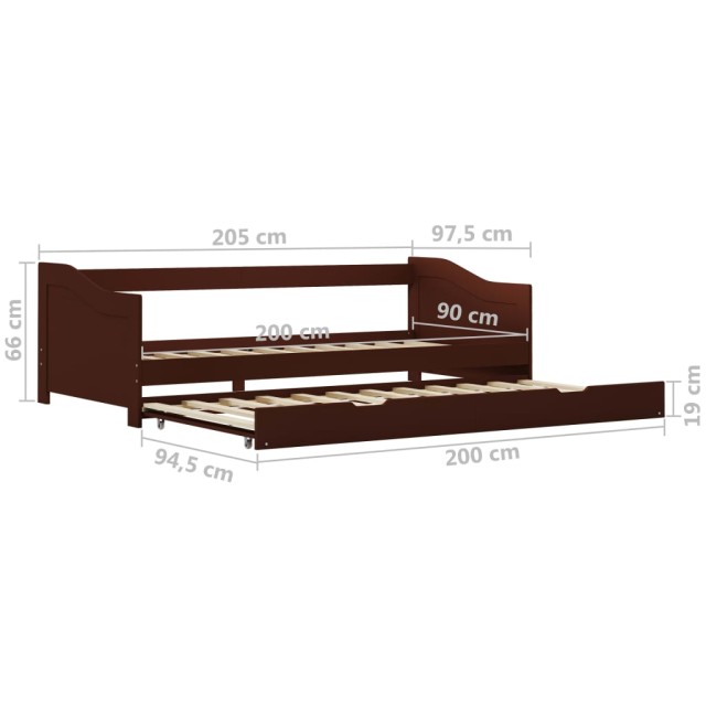 Cadre de lit extensible sans matelas marron foncé 90x200 cm