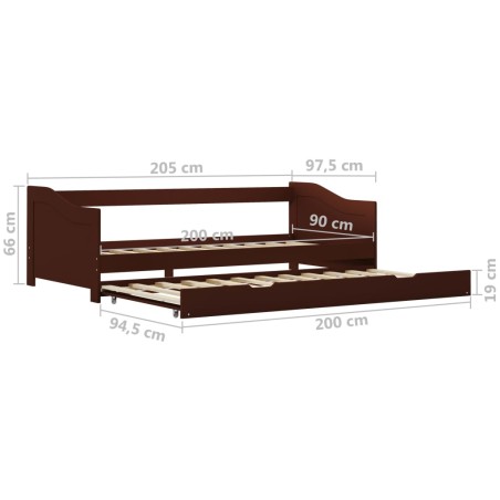 Cadre de lit extensible sans matelas marron foncé 90x200 cm