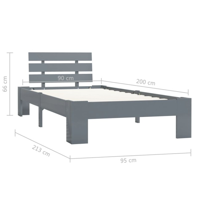 Cadre de lit sans matelas gris bois de pin massif 90x200 cm