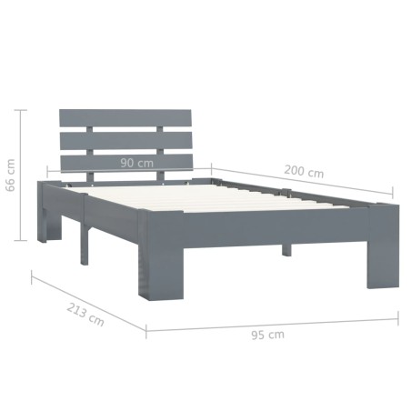 Cadre de lit sans matelas gris bois de pin massif 90x200 cm