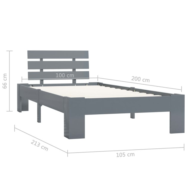 Cadre de lit sans matelas gris bois massif de pin 100x200 cm