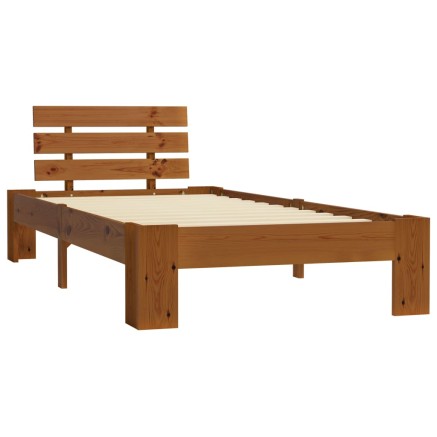 Cadre de lit sans matelas marron miel 100x200cm bois pin massif 2