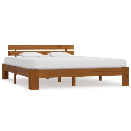 Cadre de lit sans matelas marron miel 180x200cm bois massif pin
