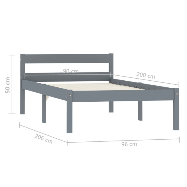 Cadre de lit sans matelas gris bois de pin massif 90x200 cm