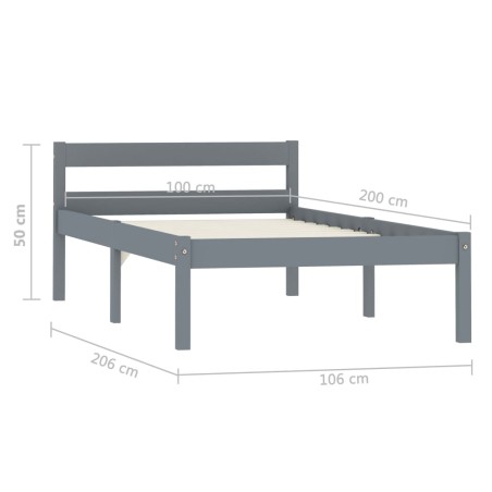 Cadre de lit sans matelas gris bois massif de pin 100x200 cm