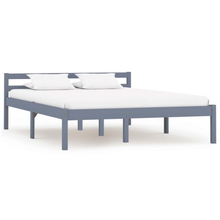 Cadre de lit sans matelas gris bois massif de pin 140x200 cm