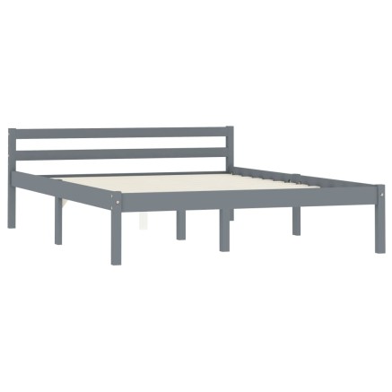 Cadre de lit sans matelas gris bois massif de pin 140x200 cm 2