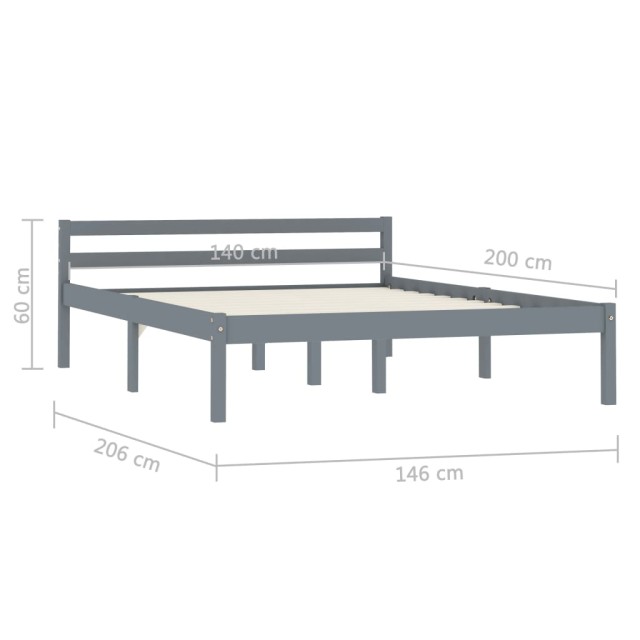 Cadre de lit sans matelas gris bois massif de pin 140x200 cm