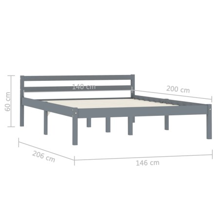 Cadre de lit sans matelas gris bois massif de pin 140x200 cm