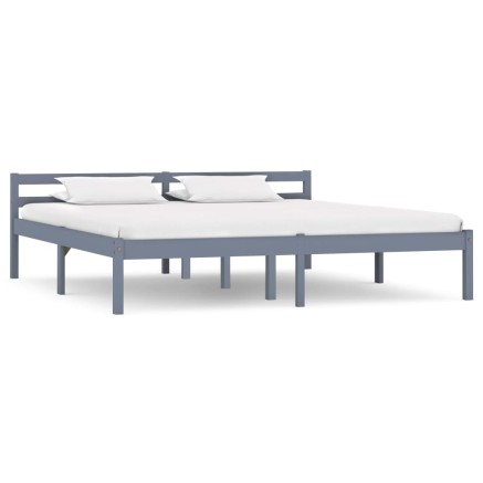 Cadre de lit sans matelas gris bois massif de pin 180x200 cm