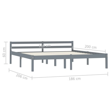 Cadre de lit sans matelas gris bois massif de pin 180x200 cm