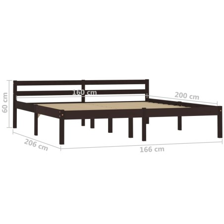 Cadre de lit sans matelas marron foncé pin massif 160x200 cm
