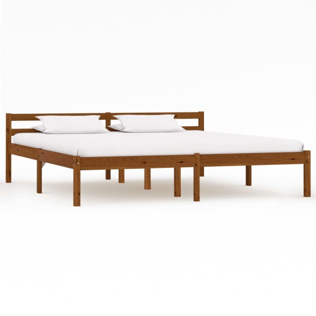 Cadre de lit sans matelas marron miel bois massif pin 180x200cm