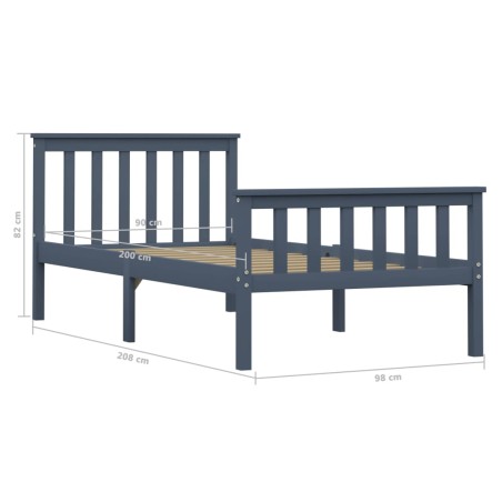 Cadre de lit sans matelas gris bois massif de pin 100x200 cm