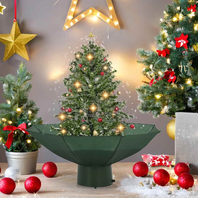 Arbre de Noël neigeux avec base de parapluie Vert 75 cm