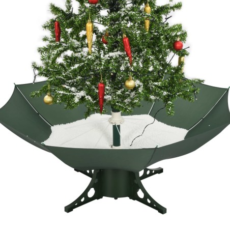 Arbre de Noël neigeux avec base de parapluie Vert 140 cm