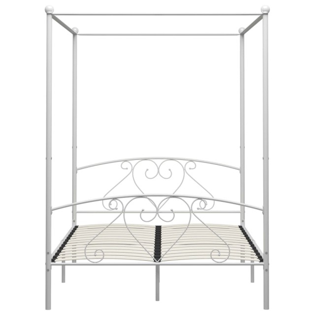 Cadre de lit sans matelas avec baldaquin blanc 140x200 cm métal