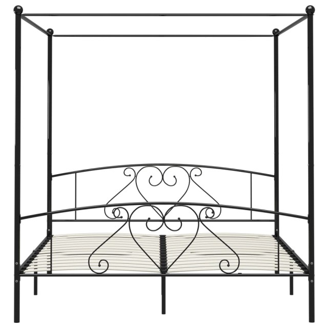 Cadre de lit sans matelas avec baldaquin noir 200x200 cm métal