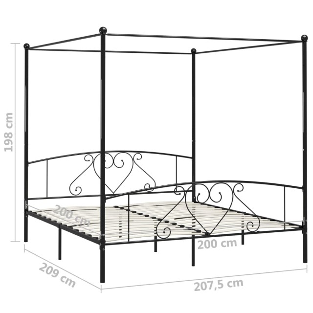 Cadre de lit sans matelas avec baldaquin noir 200x200 cm métal