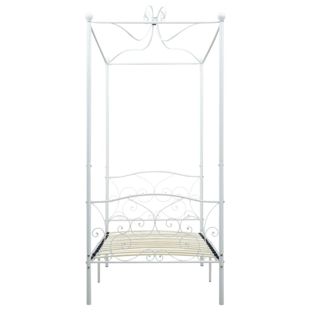 Cadre de lit à baldaquin sans matelas blanc métal 90x200 cm