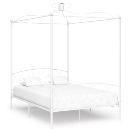 Cadre de lit sans matelas avec baldaquin blanc 140x200 cm métal