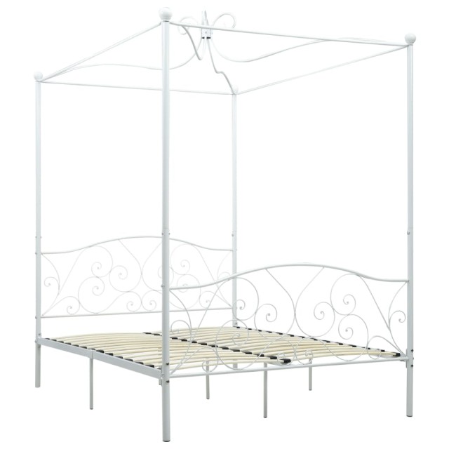 Cadre de lit sans matelas avec baldaquin blanc 140x200 cm métal