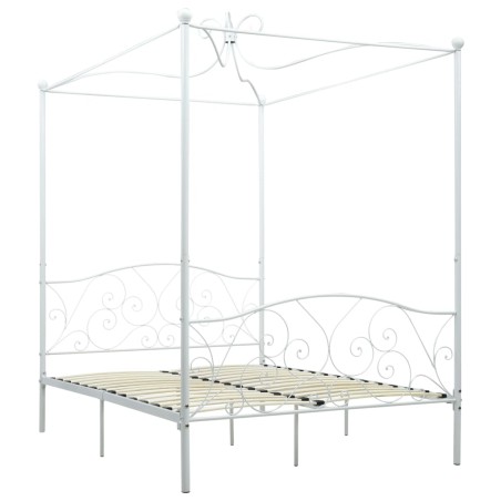 Cadre de lit sans matelas avec baldaquin blanc 140x200 cm métal