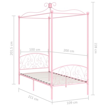 Cadre de lit à baldaquin sans matelas rose métal 100x200 cm