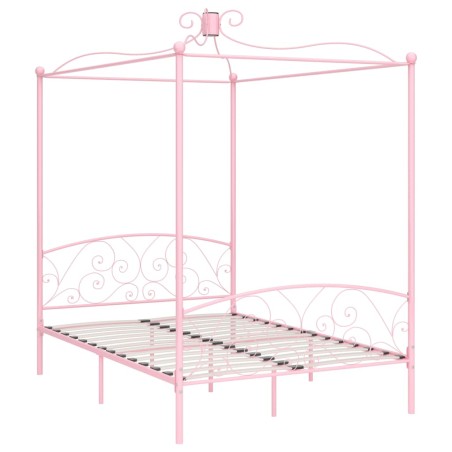 Cadre de lit à baldaquin sans matelas rose métal 140x200 cm