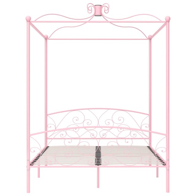 Cadre de lit à baldaquin sans matelas rose métal 160x200 cm
