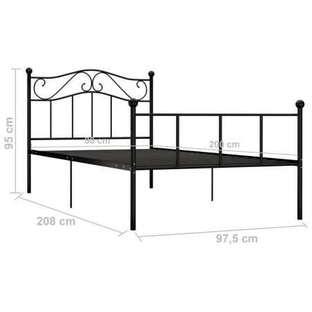Cadre de lit sans matelas noir métal 90x200 cm