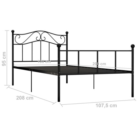 Cadre de lit sans matelas noir métal 100x200 cm