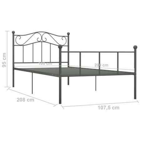 Cadre de lit sans matelas gris métal 100x200 cm