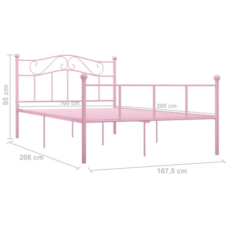 Cadre de lit sans matelas rose métal 160x200 cm