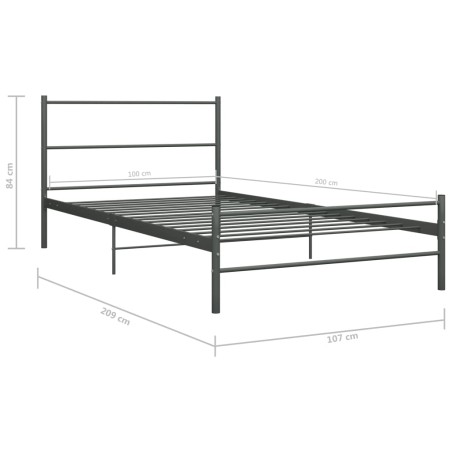 Cadre de lit sans matelas gris métal 100x200 cm