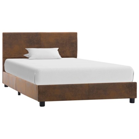Cadre de lit sans matelas marron similicuir daim 90x200 cm
