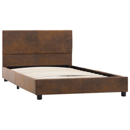 Cadre de lit sans matelas marron similicuir daim 100x200 cm 2