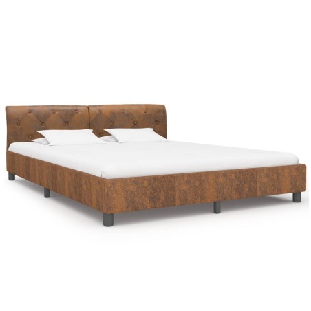 Cadre de lit sans matelas marron similicuir daim 160x200 cm