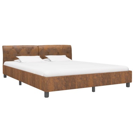 Cadre de lit sans matelas marron similicuir daim 180x200 cm 2