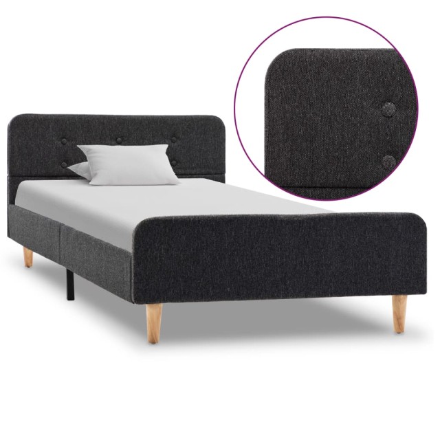 Cadre de lit gris foncé jute 90x200 cm