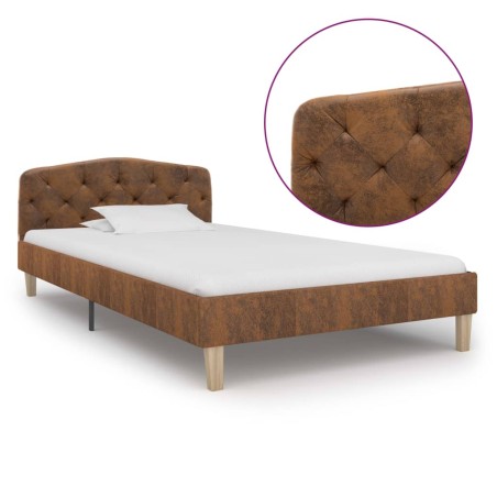 Cadre de lit sans matelas marron similicuir daim 90x200 cm