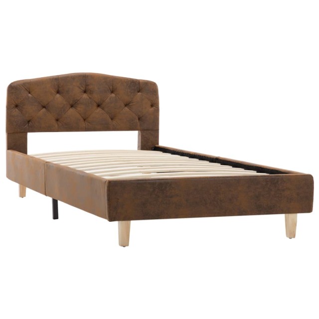 Cadre de lit sans matelas marron similicuir daim 90x200 cm