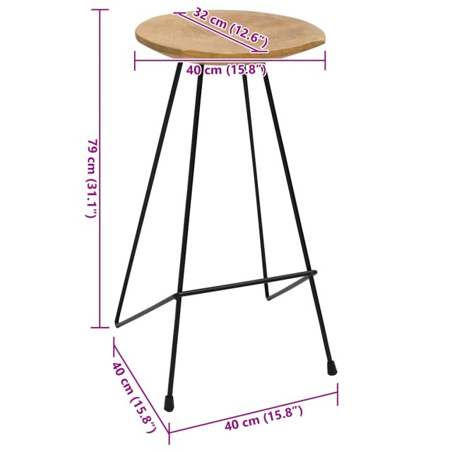 Tabourets de bar lot de 2 bois de teck massif