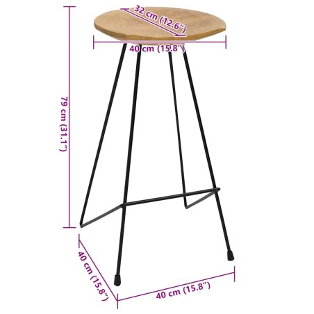Tabourets de bar lot de 2 bois de teck massif