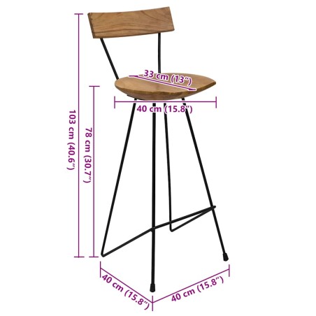Tabourets de bar lot de 2 bois de teck massif