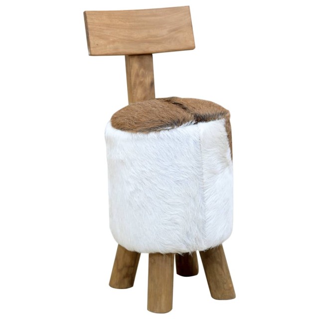 Tabouret cuir de chèvre et Bois de teck solide