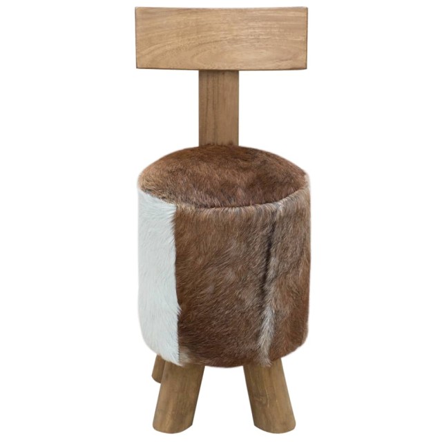Tabouret cuir de chèvre et Bois de teck solide