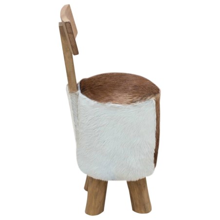 Tabouret cuir de chèvre et Bois de teck solide